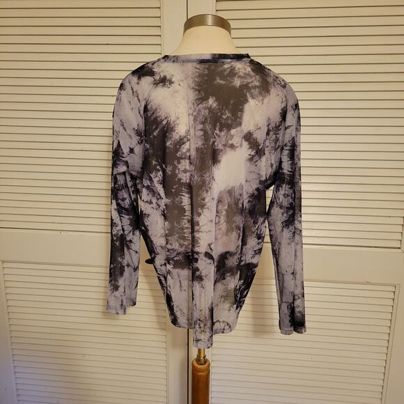 Sheer Tie Dye Mesh Long Sleeve Top Black Gray Stretchy Layering L XL - Picture 4 of 7